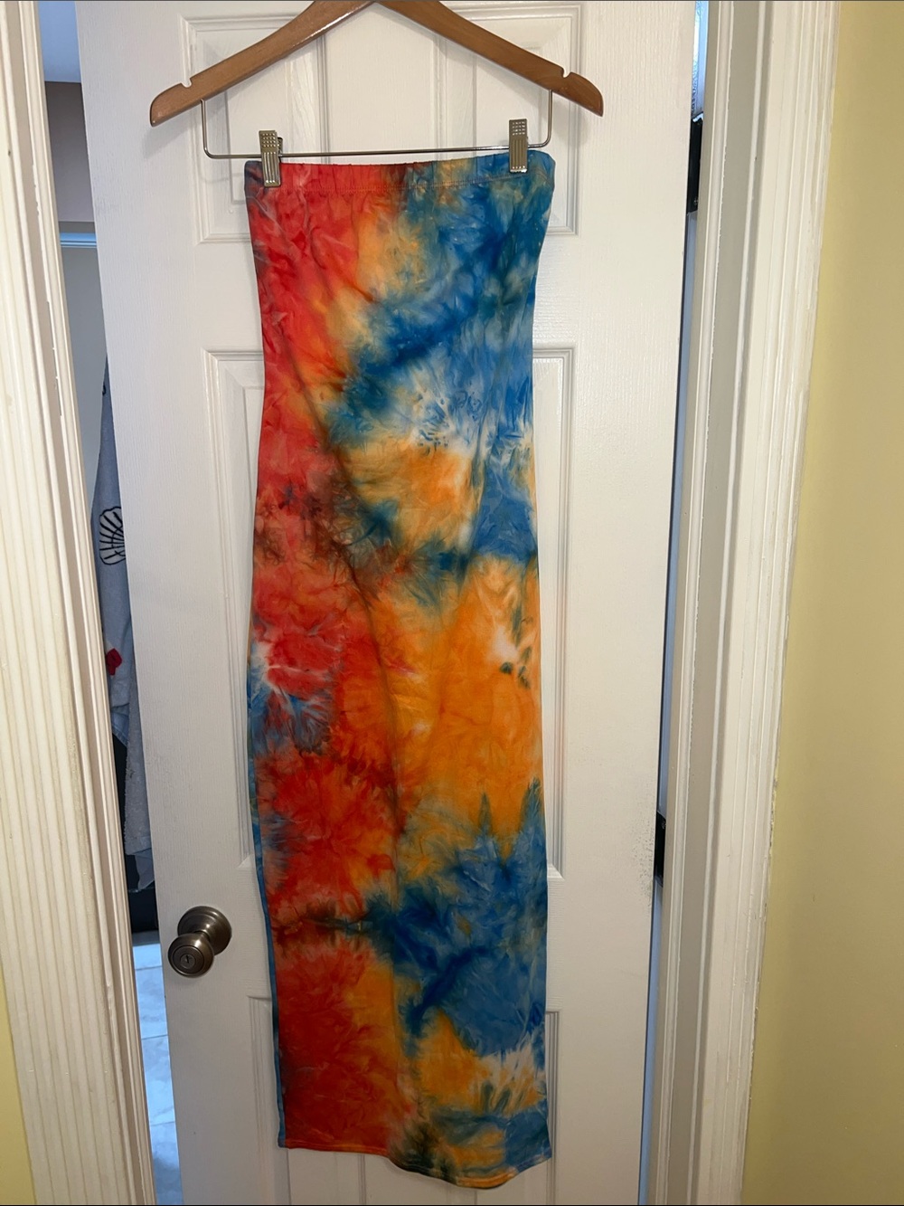 Vibrant Tie-Dye Tube dress in Red, Orange & Blue